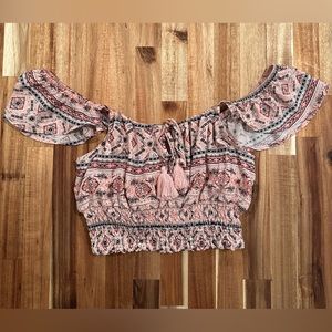 Live To Be Spoiled Aztec Print Cropped Top Size Small